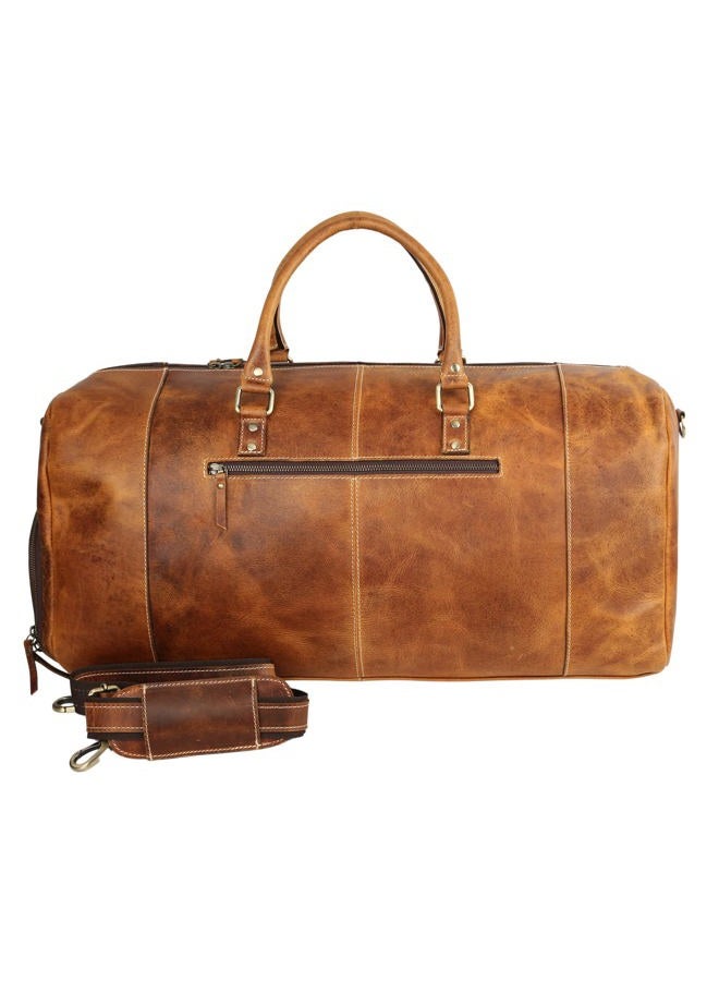 KomalC 24 Inch Leather Duffle Bags for Men and Women Travel Overnight Weekend Bag Sports Gym Duffel for Men, Brown, Medium, Tan With Shoe Pocket - Image 5