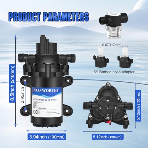 ECO-WORTHY RV Water Pump 12Volt 3.5GPM 50PSI 12V Fresh Diaphragm Pump with Pressure Switch and Self-Priming for RV Yacht Garden Sprayer Food Truck - Image 5