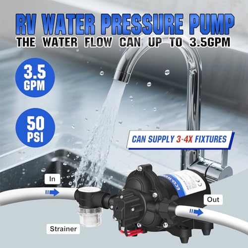 ECO-WORTHY RV Water Pump 12Volt 3.5GPM 50PSI 12V Fresh Diaphragm Pump with Pressure Switch and Self-Priming for RV Yacht Garden Sprayer Food Truck - Image 2