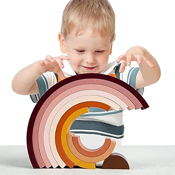 WOODEN STACKING & BUILDING PUZZLE TOYS FOR KIDS TODDLERS NESTING TOYS FOR MONTESSORI LEARNING EDUCATIONAL BABY TOYS TUNNEL STACKING TOYS FOR 2+ YEARS OLD (ASSORTED WOODEN RAINBOW 10 PCS) - Image 4