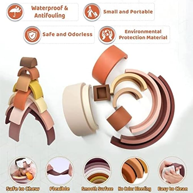 WOODEN STACKING & BUILDING PUZZLE TOYS FOR KIDS TODDLERS NESTING TOYS FOR MONTESSORI LEARNING EDUCATIONAL BABY TOYS TUNNEL STACKING TOYS FOR 2+ YEARS OLD (ASSORTED WOODEN RAINBOW 10 PCS) - Image 5