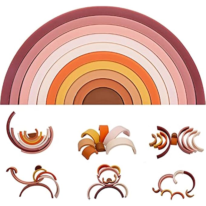 WOODEN STACKING & BUILDING PUZZLE TOYS FOR KIDS TODDLERS NESTING TOYS FOR MONTESSORI LEARNING EDUCATIONAL BABY TOYS TUNNEL STACKING TOYS FOR 2+ YEARS OLD (ASSORTED WOODEN RAINBOW 10 PCS) - Image 1