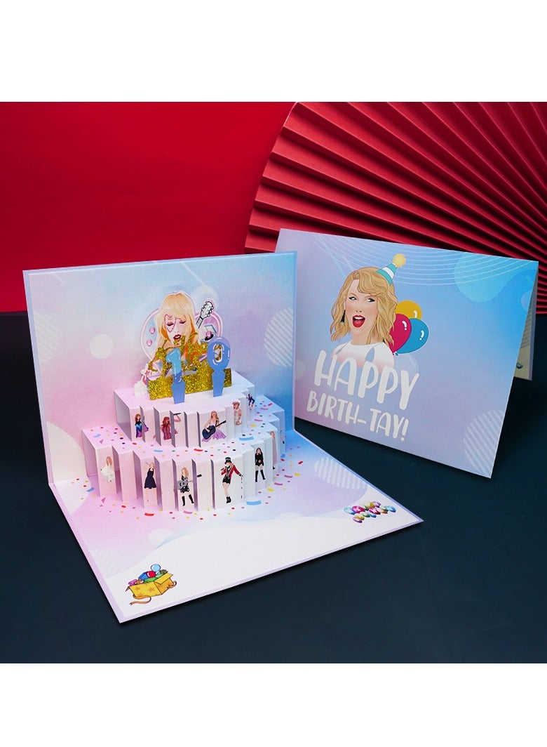 Generic Birthday three-dimensional greeting card custom paper engraving laser process folding card cake blessing card 
