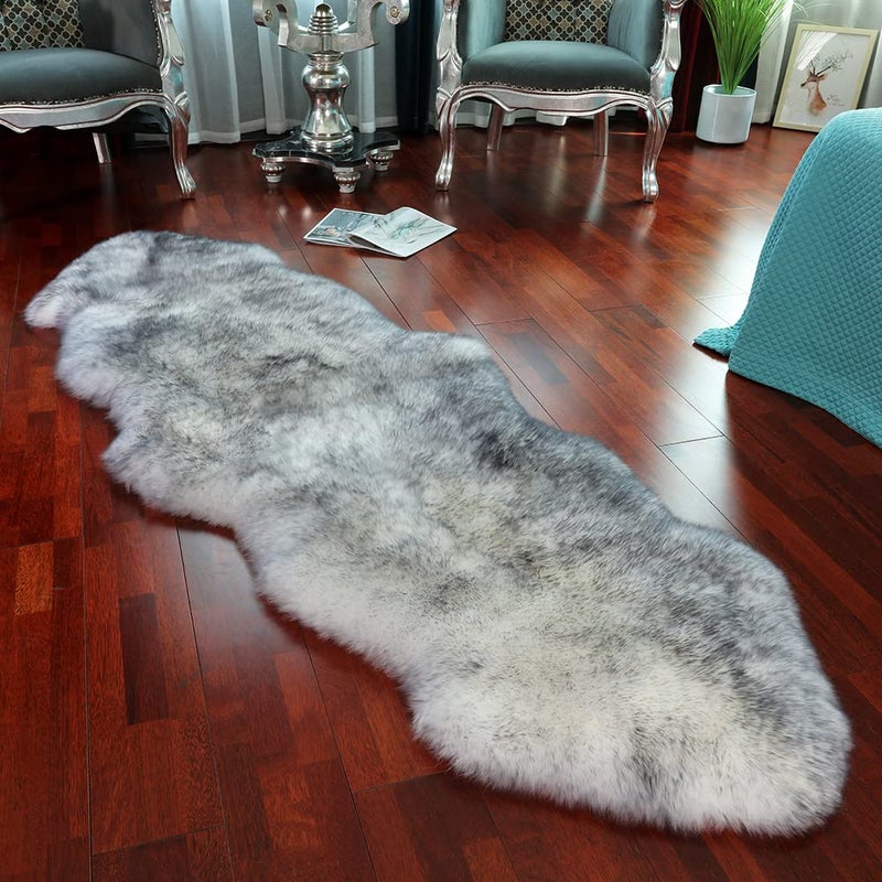 LLB Genuine Sheepskin Area Rug Wool Rug Fur Carpet Fluffy Shaggy Fur Rug for Living Room Kids Bedroom Real Sheepskin Throw Lambskin Rugs Sofa Mat Chair Seat Covers Snow Grey 2 x 6 ft Sheepskin