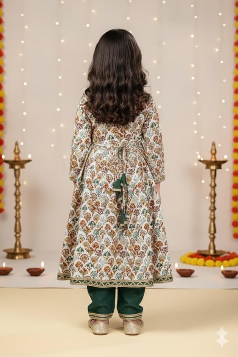 Naixa Girl's Rayon Blend Floral Pattern Anarkali Dress Payjama Dupatta Set with 3/4 Sleeve V- Neck and Drawstring Closure Type| Kurta Sharara Set for Girl's - Image 3
