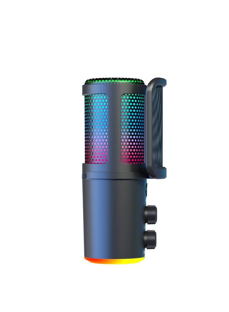 USB Condenser Gaming Microphone with Adjustable Metal Arm Stand – Reverb Effect, Mute on, Noise Canceling  RGB Light for PC Streaming, Podcast  Recording - Image 3