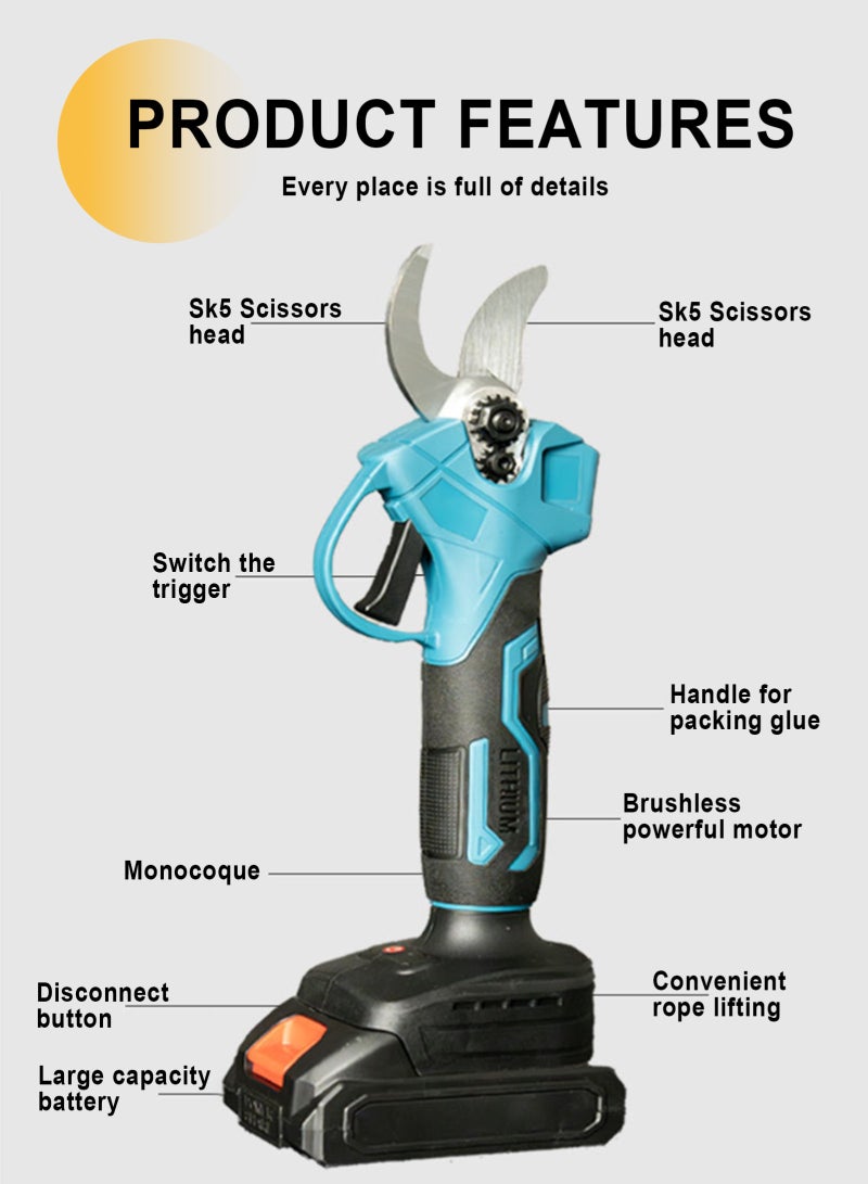 HomarKet 21V Electric Pruning Shears, Pruning shears for gardening,Cutter Gardening Scissors, With 2Pcs 2.0Ah Battery,1 Charger Included & Blades Set,1.2 Inch(30MM) - Image 4