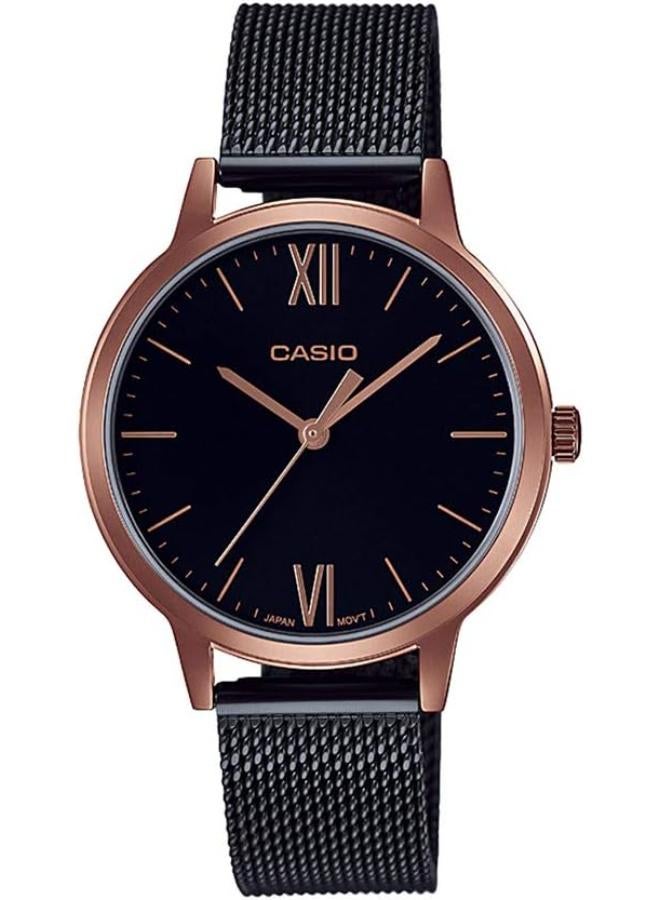 Casio Watch for Women LTP-E157MRB-1BDF Analog Stainless Steel Mesh Band Black & Rose Gold - Image 1