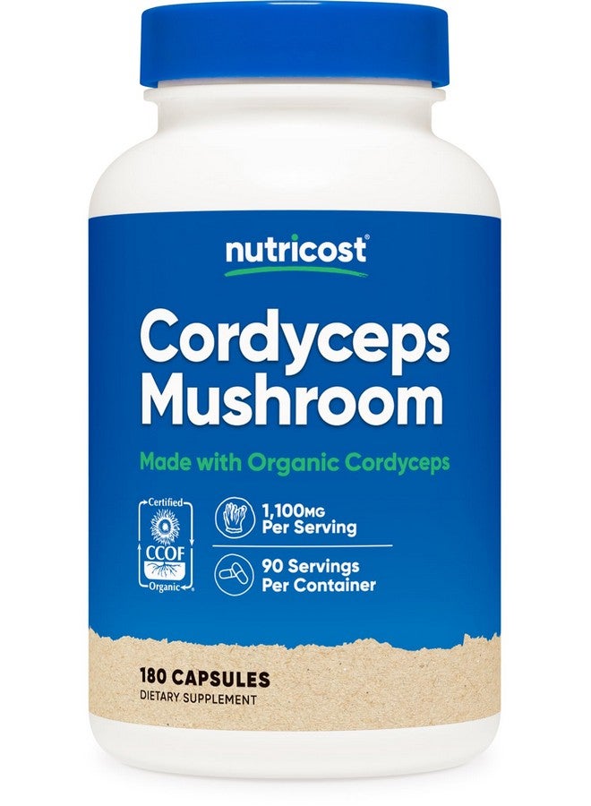 Nutricost Cordyceps Mushroom Capsules 1100mg, 90 Serv - CCOF Certified Made with Organic, Gluten Free, 550mg Per Capsule (180 Capsules) - Image 1