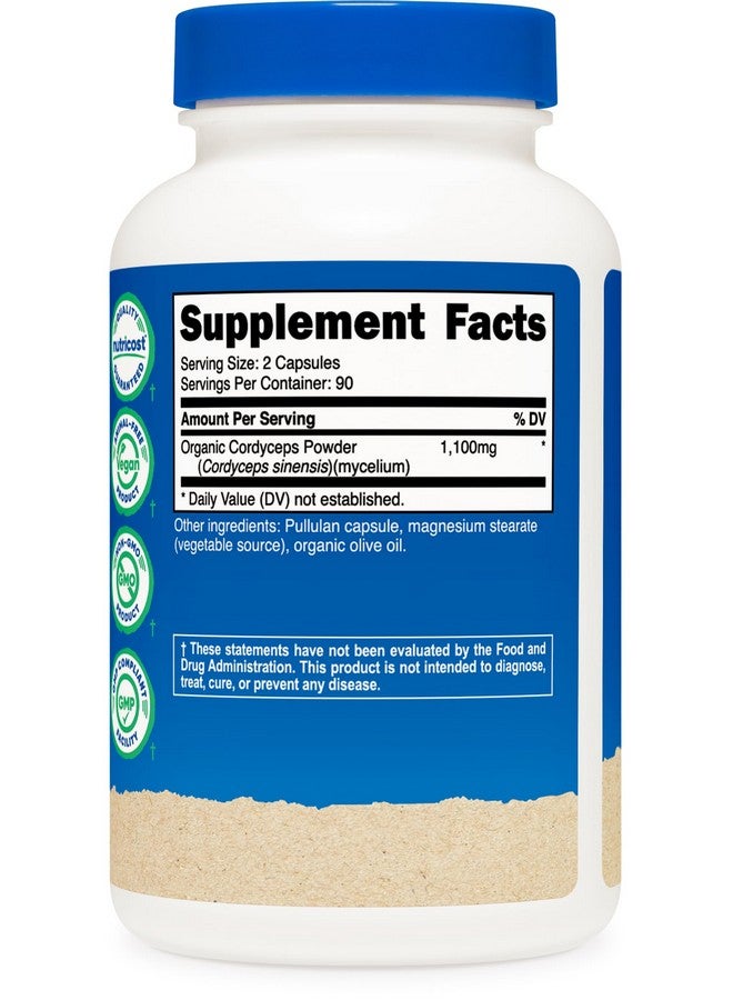 Nutricost Cordyceps Mushroom Capsules 1100mg, 90 Serv - CCOF Certified Made with Organic, Gluten Free, 550mg Per Capsule (180 Capsules) - Image 5