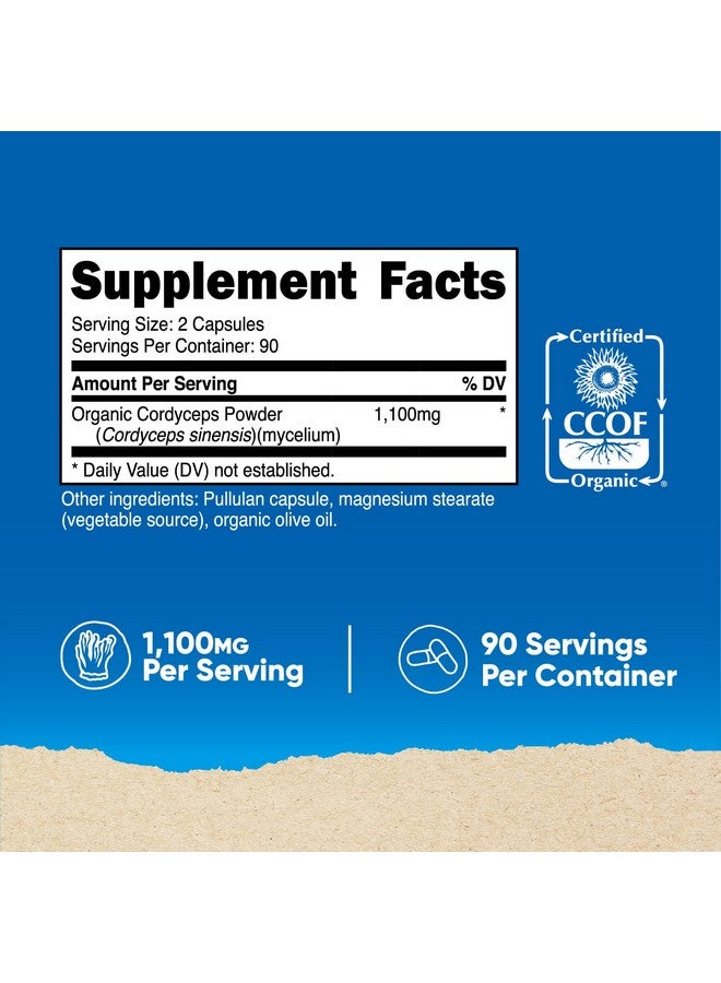 Nutricost Cordyceps Mushroom Capsules 1100mg, 90 Serv - CCOF Certified Made with Organic, Gluten Free, 550mg Per Capsule (180 Capsules) - Image 2