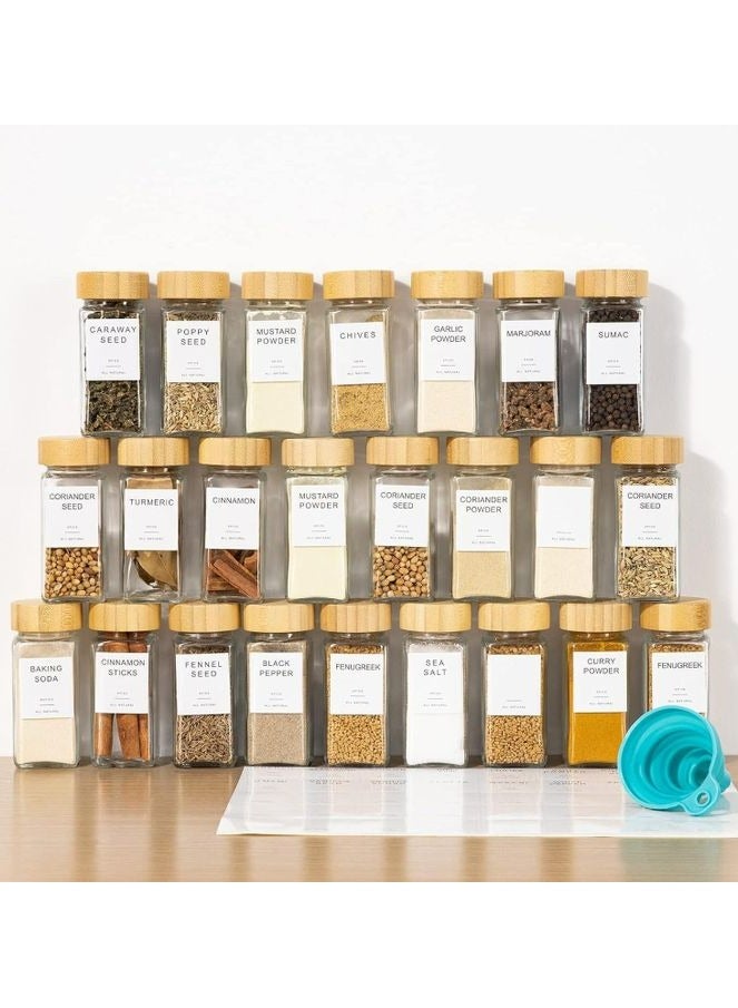 24 Pcs Glass Spice Jars with Bamboo Lids Empty Square Spice Containers with a Funnel - Image 1