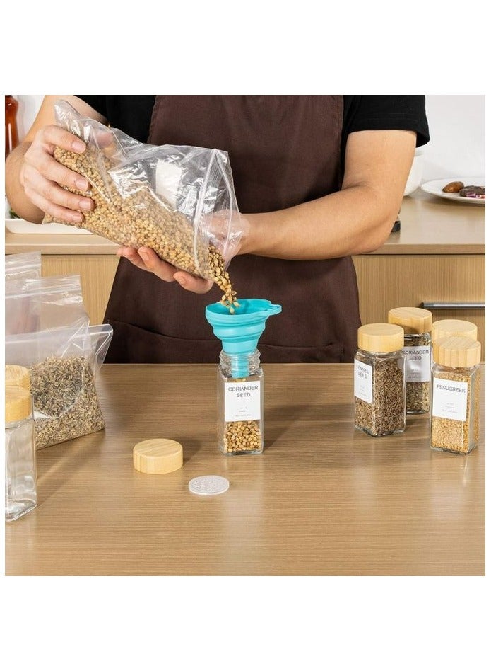24 Pcs Glass Spice Jars with Bamboo Lids Empty Square Spice Containers with a Funnel - Image 2