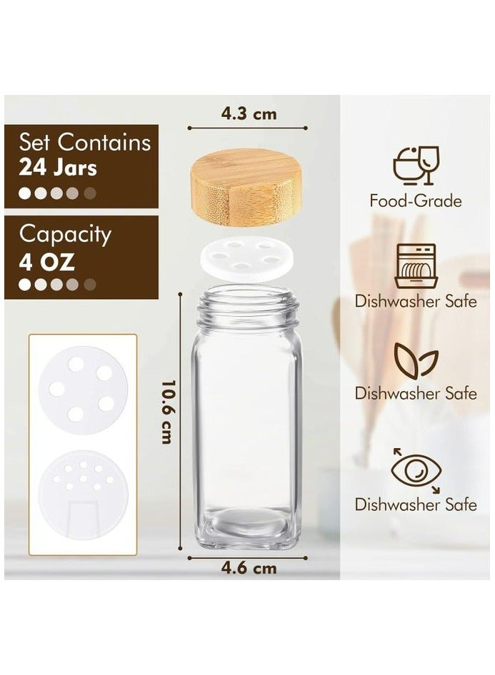 24 Pcs Glass Spice Jars with Bamboo Lids Empty Square Spice Containers with a Funnel - Image 3