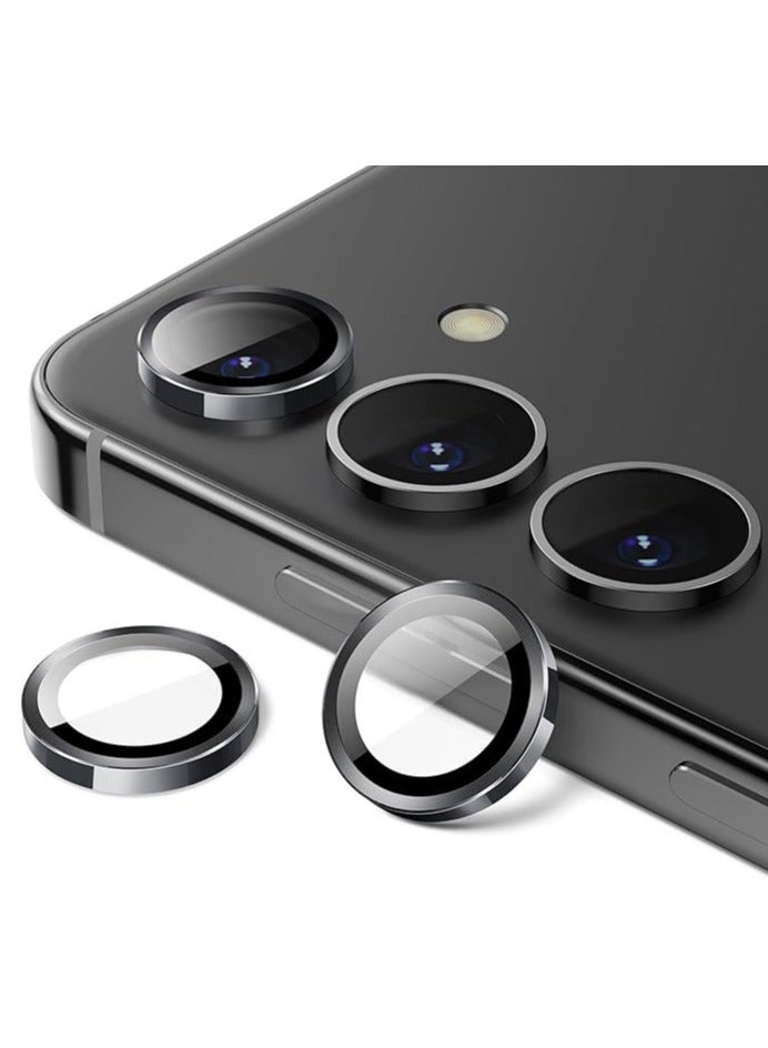 Camera Lens Protector for Samsung Galaxy S25, 9H Tempered Glass Metal Individual Ring Cover, Easy Installation Tray, HD Clear, 1 Set (Black) - Image 1