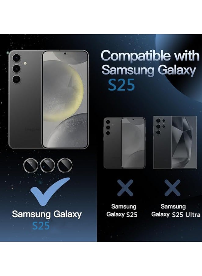 Camera Lens Protector for Samsung Galaxy S25, 9H Tempered Glass Metal Individual Ring Cover, Easy Installation Tray, HD Clear, 1 Set (Black) - Image 2