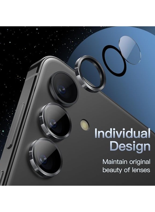 Camera Lens Protector for Samsung Galaxy S25, 9H Tempered Glass Metal Individual Ring Cover, Easy Installation Tray, HD Clear, 1 Set (Black) - Image 3