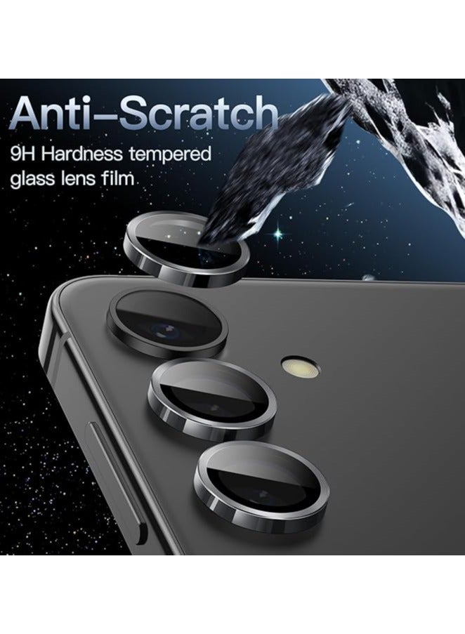 Camera Lens Protector for Samsung Galaxy S25, 9H Tempered Glass Metal Individual Ring Cover, Easy Installation Tray, HD Clear, 1 Set (Black) - Image 4