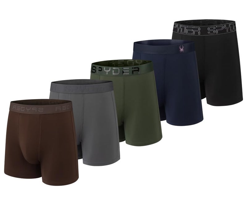 Spyder Mens Boxer Briefs 5 Pack Poly Spandex Performance Boxer Briefs Underwear (Brown/Grey/Green/Navy/Black, Medium) - Image 1