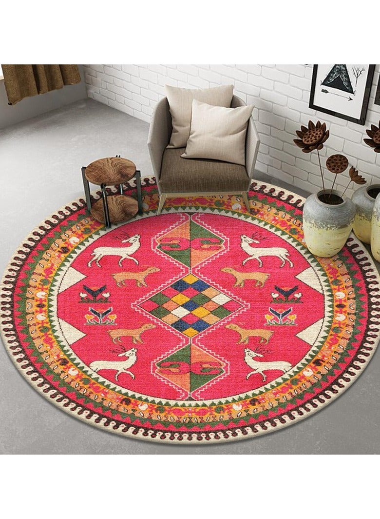 Loquat Polyester Fiber Machine Washable Bohemian Style Circular Carpet - Image 1