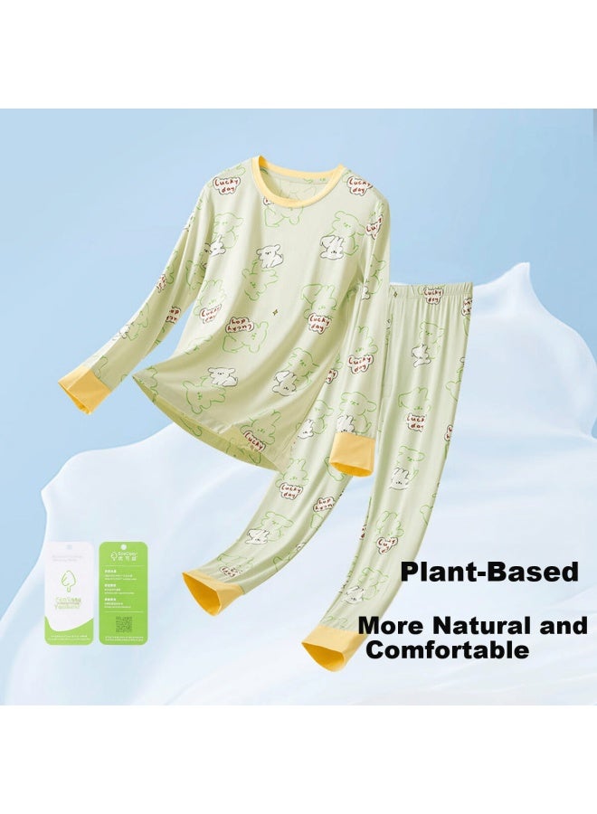 Dingguagua Children's Pajama Set Youkes Spring And Autumn Thin Long Sleeve Two-piece Boys' Homewear Green 120