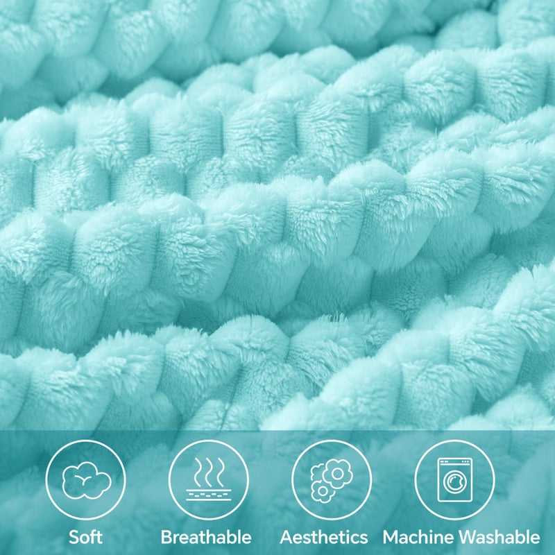 BEDELITE Fleece Blanket - 3D Jacquard Decorative Aqua Throw Blankets for Couch & Bed, Soft and Cozy Warm Plush Fluffy Blanket All Seasons Suitable, 50x60Inches - Image 3
