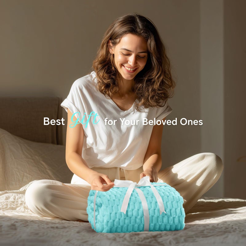 BEDELITE Fleece Blanket - 3D Jacquard Decorative Aqua Throw Blankets for Couch & Bed, Soft and Cozy Warm Plush Fluffy Blanket All Seasons Suitable, 50x60Inches - Image 2