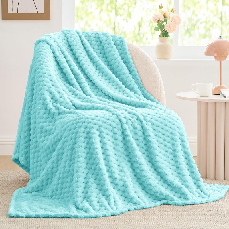 BEDELITE Fleece Blanket - 3D Jacquard Decorative Aqua Throw Blankets for Couch & Bed, Soft and Cozy Warm Plush Fluffy Blanket All Seasons Suitable, 50x60Inches - Image 1