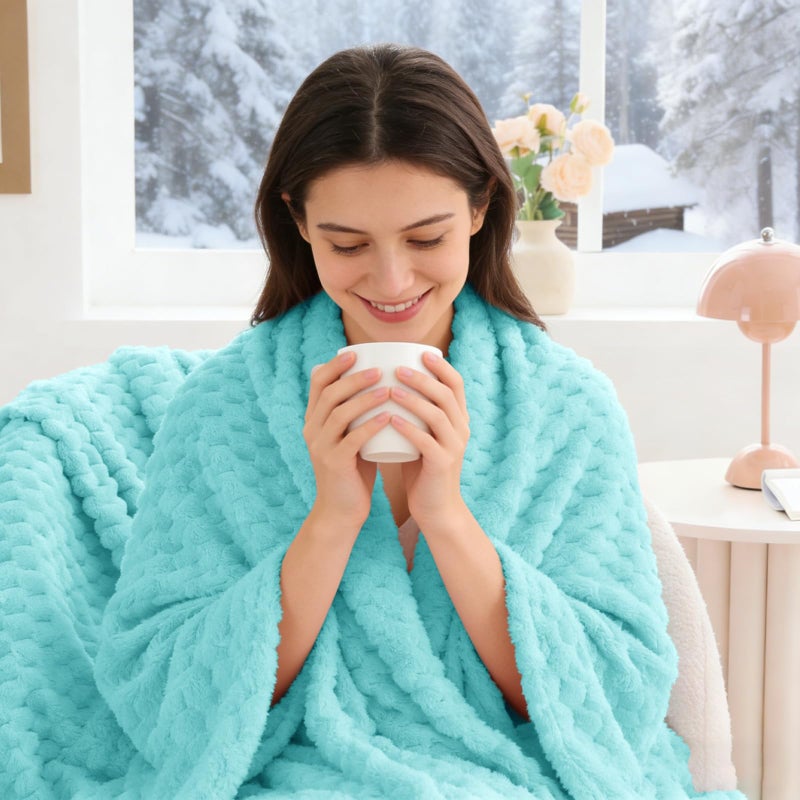 BEDELITE Fleece Blanket - 3D Jacquard Decorative Aqua Throw Blankets for Couch & Bed, Soft and Cozy Warm Plush Fluffy Blanket All Seasons Suitable, 50x60Inches - Image 4