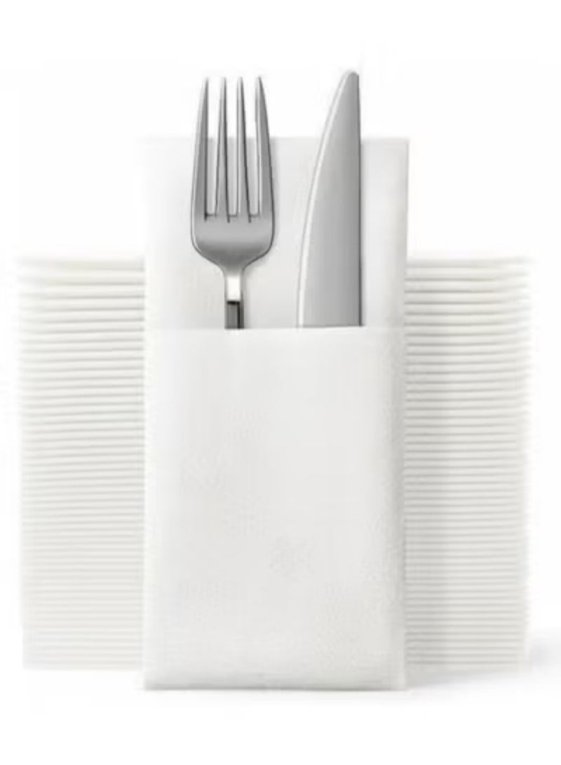 50-Piece Disposable Cloth Like Napkins, Built-in Flatware Pocket, Wedding Party Linen Feel White Napkin, Prefolded for Silverware,16*16 Inch,White - Image 1