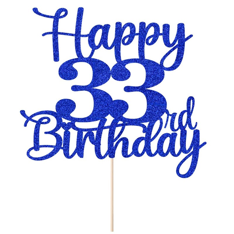 Kaoenla Glitter Happy 33rd Birthday Cake Topper  Hello 33  Cheers to 33 Years  33rd Anniversary / 33 Years Old Birthday Party Decoration (33  Blue) - Image 2