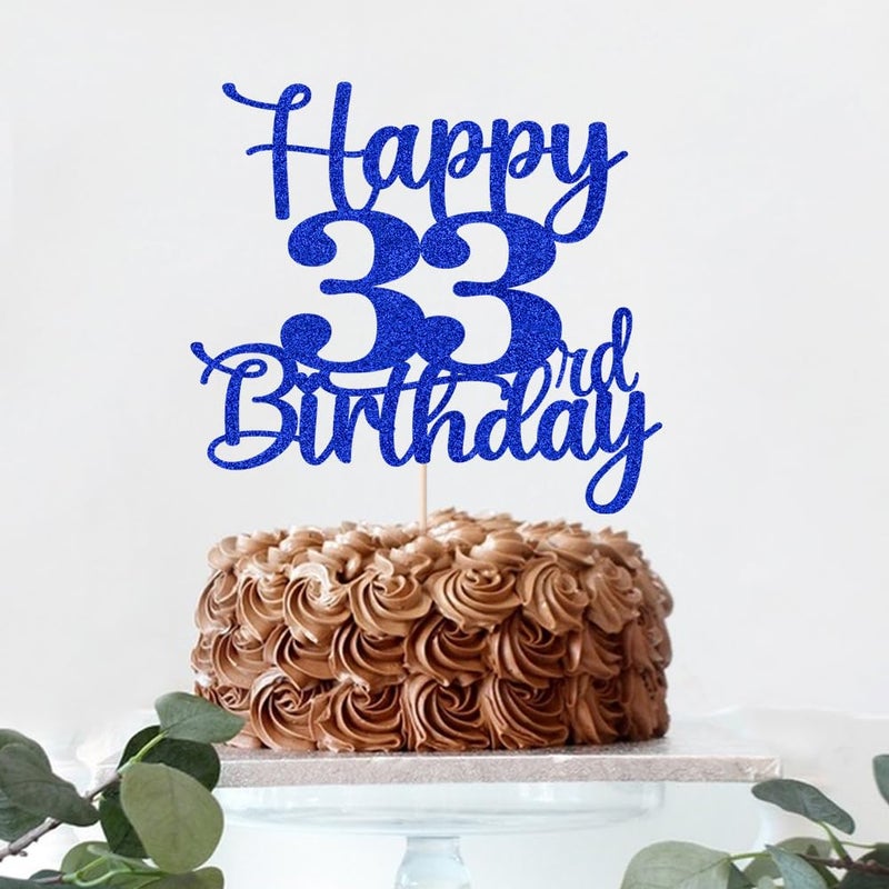 Kaoenla Glitter Happy 33rd Birthday Cake Topper  Hello 33  Cheers to 33 Years  33rd Anniversary / 33 Years Old Birthday Party Decoration (33  Blue) - Image 4