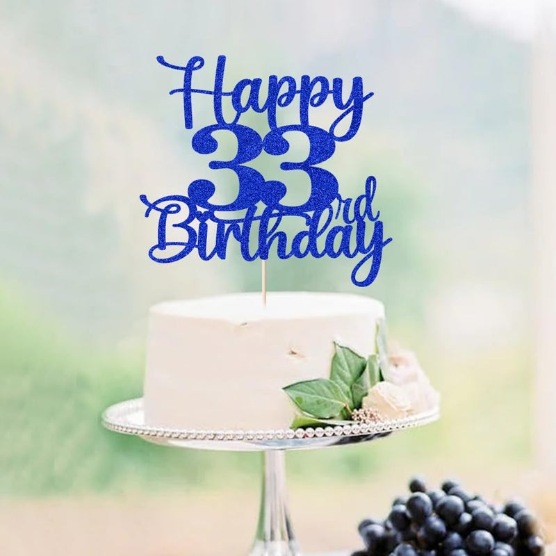 Kaoenla Glitter Happy 33rd Birthday Cake Topper  Hello 33  Cheers to 33 Years  33rd Anniversary / 33 Years Old Birthday Party Decoration (33  Blue) - Image 3