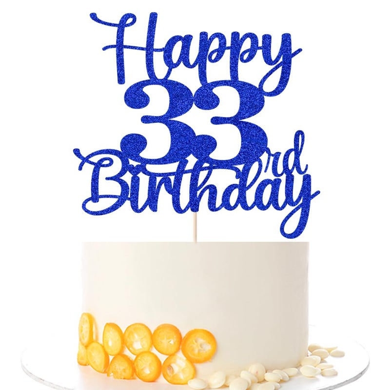 Kaoenla Glitter Happy 33rd Birthday Cake Topper  Hello 33  Cheers to 33 Years  33rd Anniversary / 33 Years Old Birthday Party Decoration (33  Blue) - Image 1