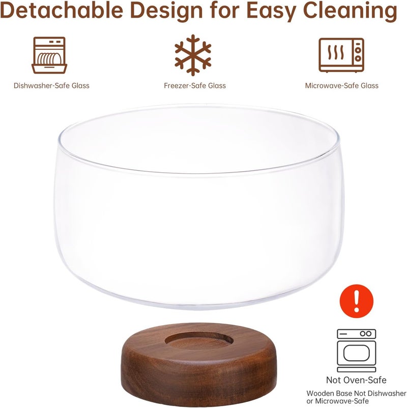 NiHome 3.5L Glass Dessert Bowl with Acacia Wood Stand, Versatile Ice Cream Bowl and Dessert Glasses for Salads, Cakes, Desserts - Durable, Easy to Clean, Perfect for Parties and Weddings - Image 2