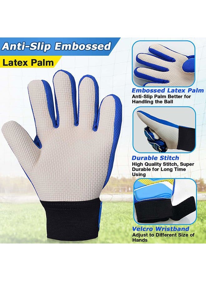 Jalunth Goalkeeper Goalie Soccer Gloves - Kids & Youth Football Goal Keeper Gloves with Embossed Anti-Slip Latex Palm and Soft PU Hand Back (Blue, 5) - Image 4