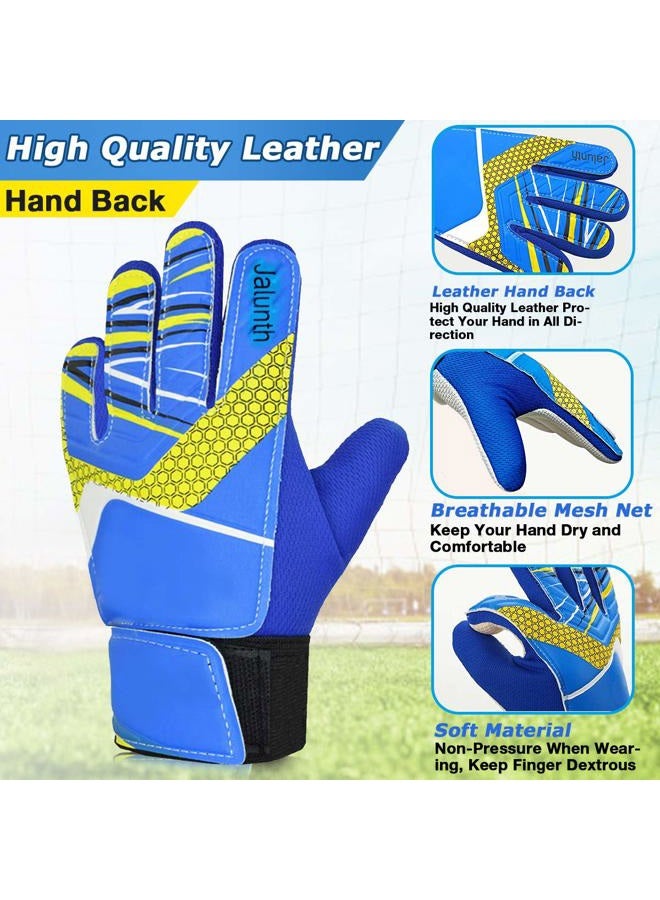 Jalunth Goalkeeper Goalie Soccer Gloves - Kids & Youth Football Goal Keeper Gloves with Embossed Anti-Slip Latex Palm and Soft PU Hand Back (Blue, 5) - Image 3
