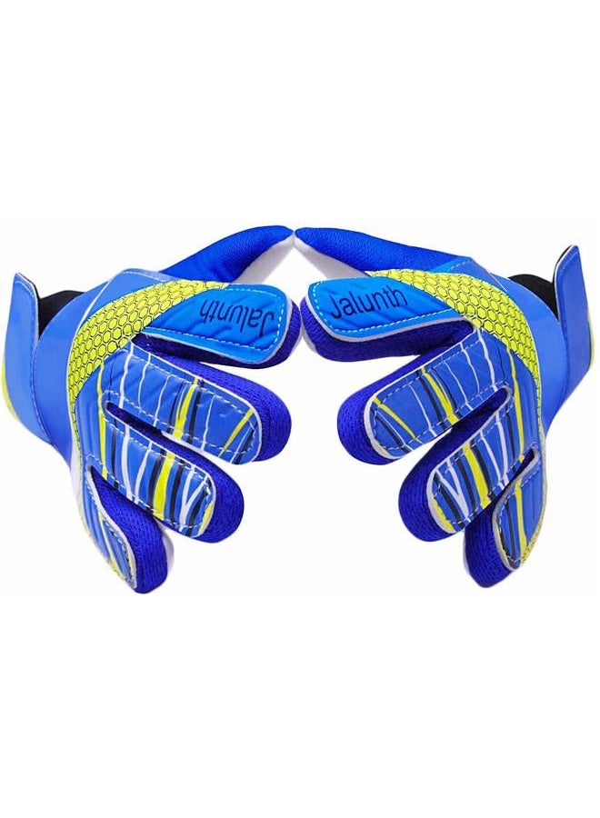 Jalunth Goalkeeper Goalie Soccer Gloves - Kids & Youth Football Goal Keeper Gloves with Embossed Anti-Slip Latex Palm and Soft PU Hand Back (Blue, 5) - Image 1