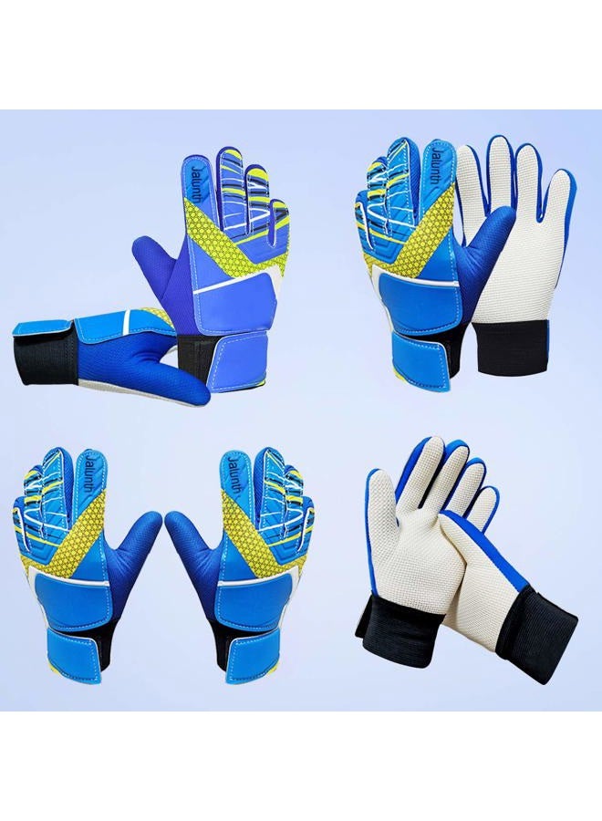 Jalunth Goalkeeper Goalie Soccer Gloves - Kids & Youth Football Goal Keeper Gloves with Embossed Anti-Slip Latex Palm and Soft PU Hand Back (Blue, 5) - Image 2