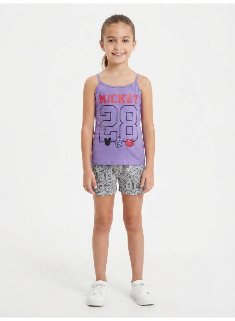 Mickey Kids Mickey Mouse Print Camisole and Shorts Set - Purple/Grey - Image 1