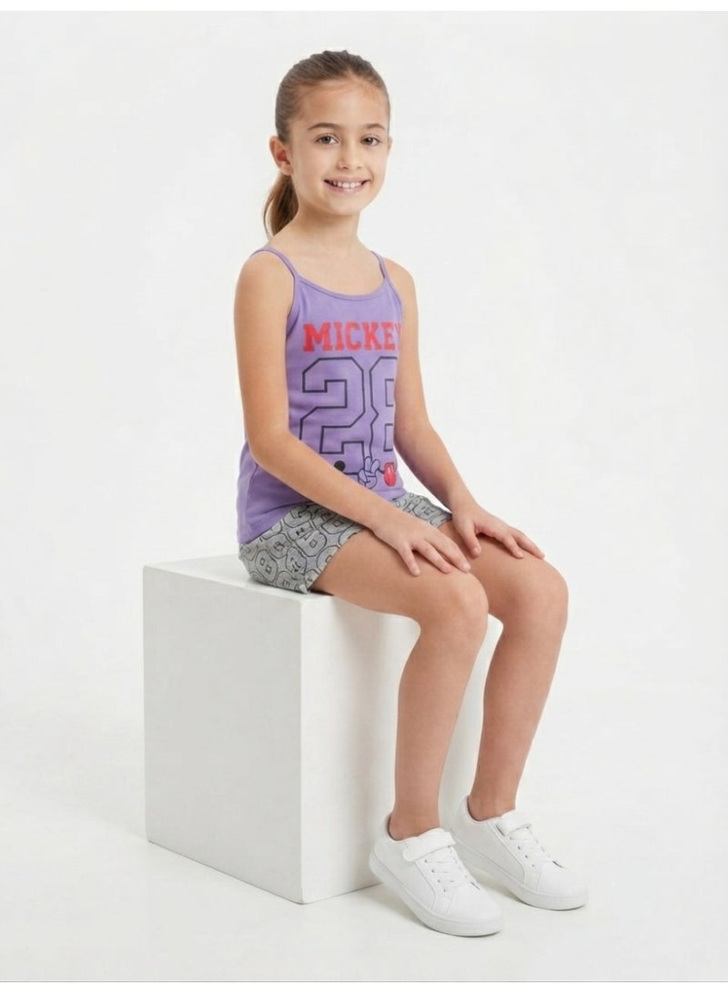 Mickey Kids Mickey Mouse Print Camisole and Shorts Set - Purple/Grey - Image 2