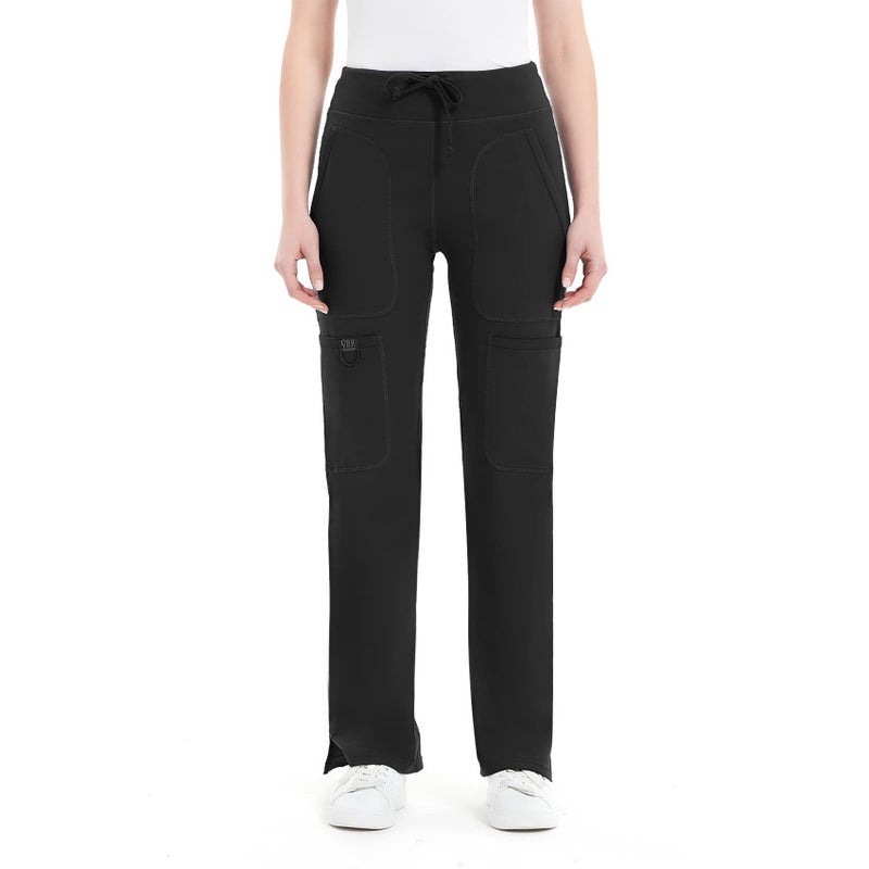 QBK Yoga Scrub Pants Women Mid Rise Yoga Work Pants- Five Pocket Cargo Scrub Pant (Black, M) - Image 3