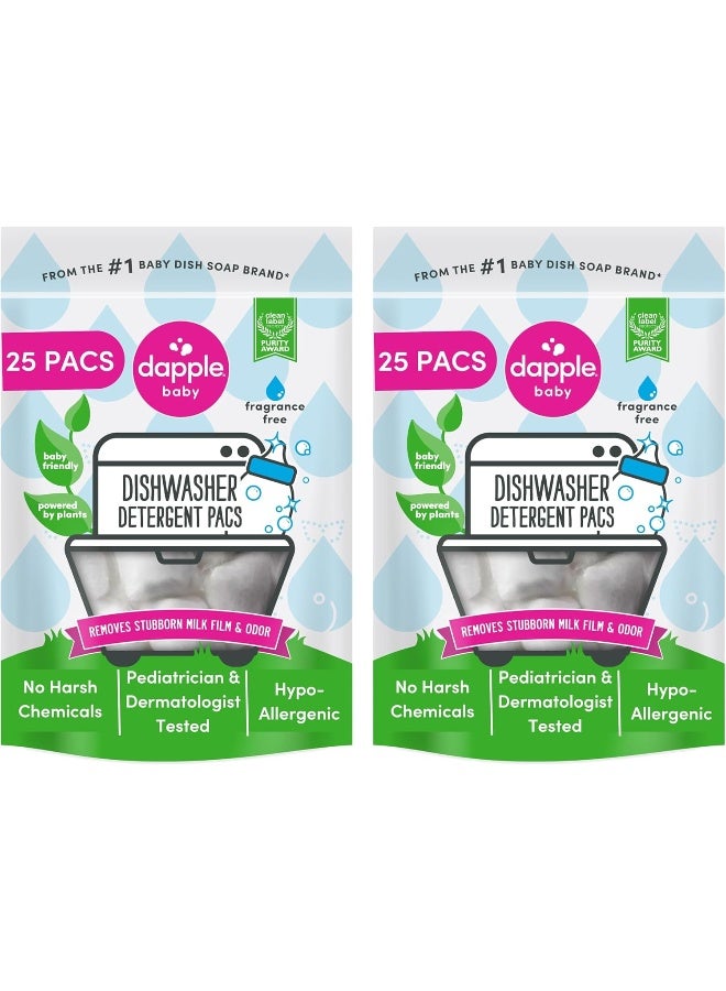 Dapple Dishwasher Detergent Pacs Baby, 25 Count Pouch (Pack of 2), Fragrance Free, Plant Based & Hypoallergenic Dishwasher Pods - Image 1