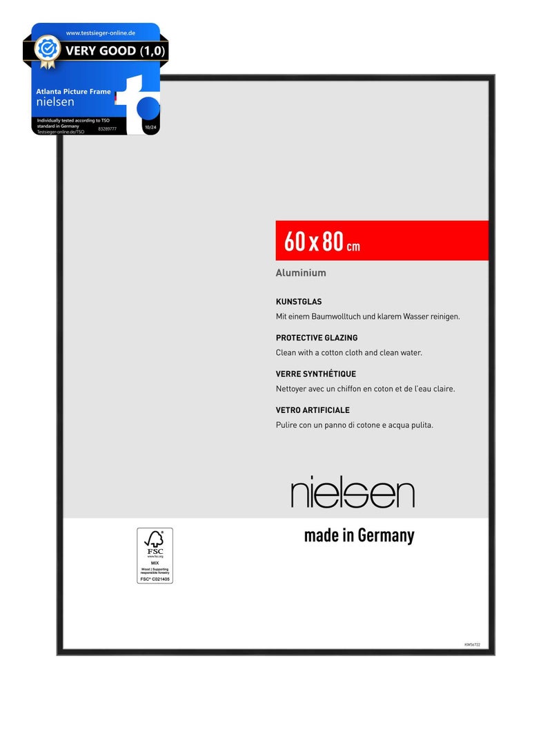 nielsen Atlanta Aluminium Picture Frame Frosted Black 60x80cm with Push and Turn Clips