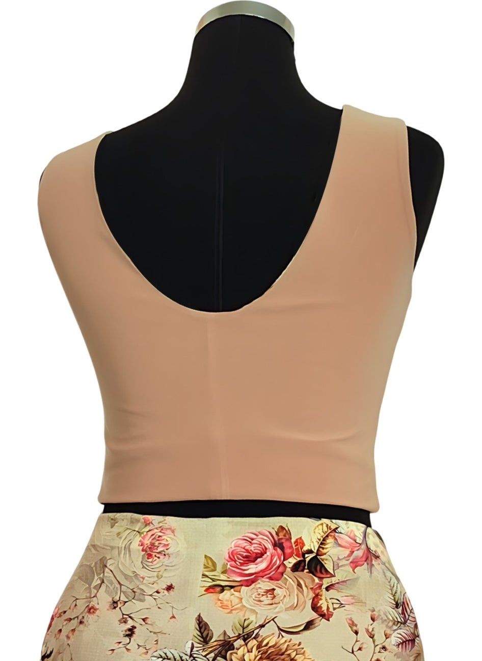 Due Stelle Double Sided Women's Backless Patterned Crop Blouse Floral Beige - Beige  - Image 2