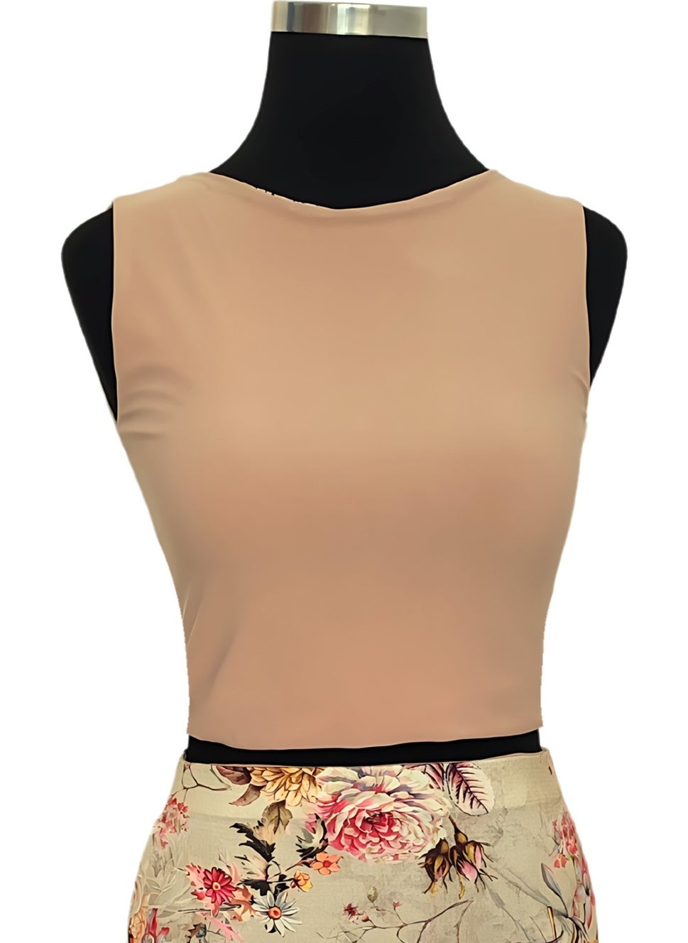 Due Stelle Double Sided Women's Backless Patterned Crop Blouse Floral Beige - Beige  - Image 3