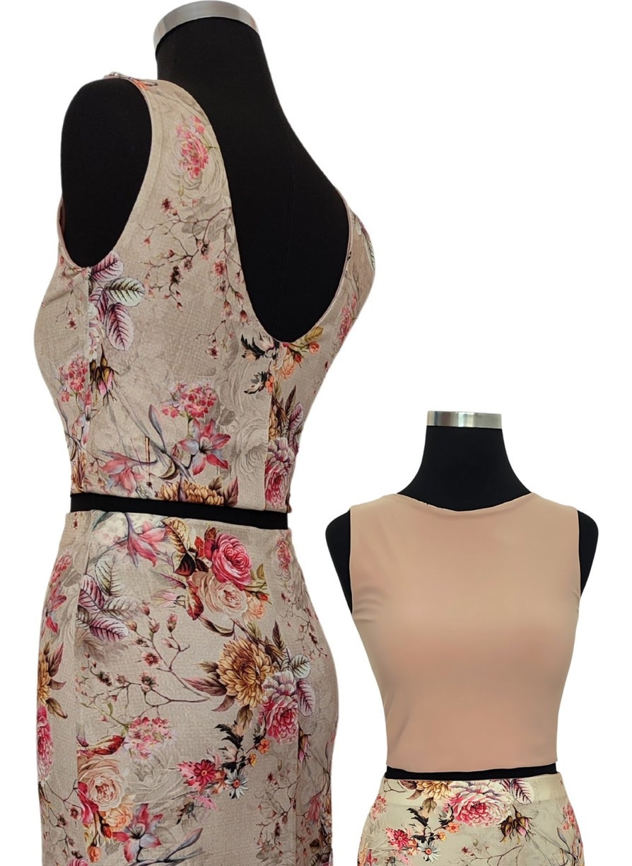 Due Stelle Double Sided Women's Backless Patterned Crop Blouse Floral Beige - Beige  - Image 1