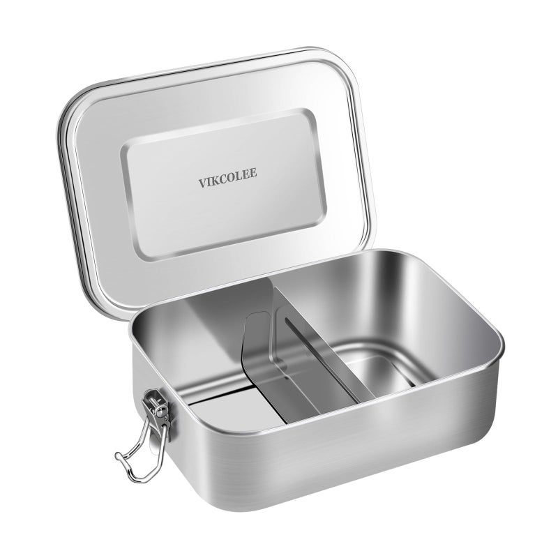 VIKCOLEE Stainless Steel Bento Box Metal Lunch Food Container 800ML Bento Lunch Box for Kids or Adults with Lockable Clips to Leak Proof  BPAFree  Dishwasher Safe