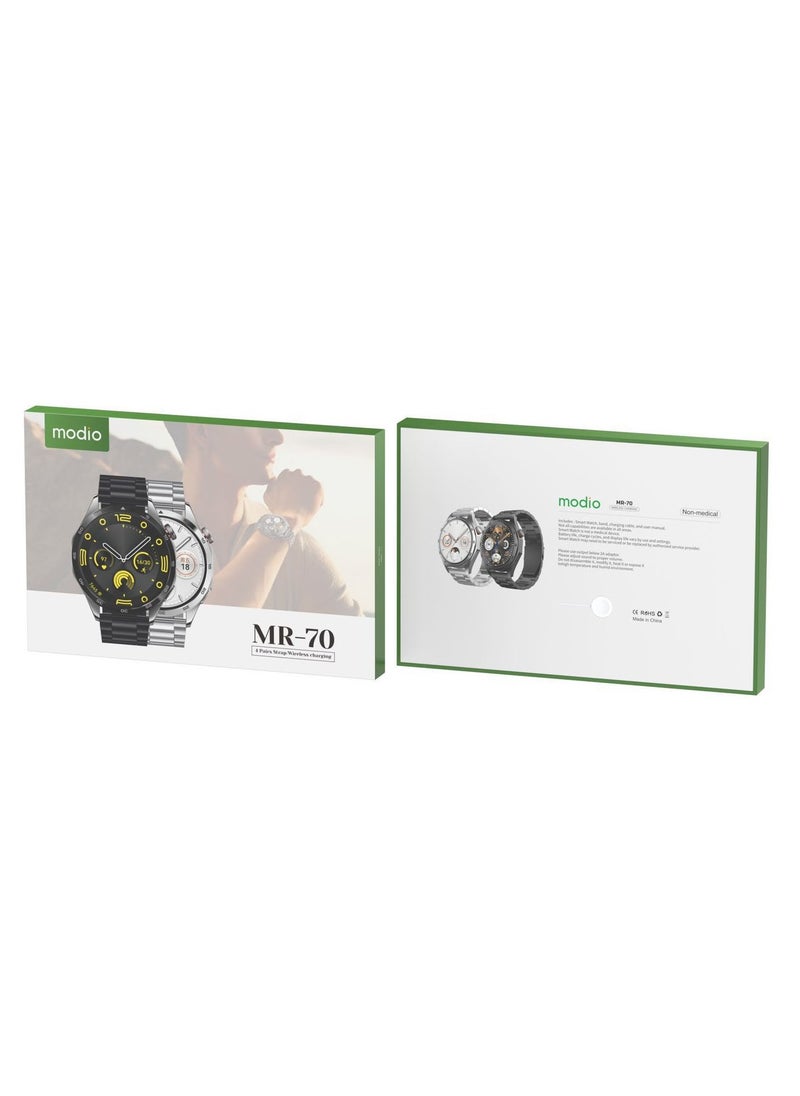 modio - Modio MR70 Round Shape Smart Watch With 4 Pair Straps and Wireless Charger For Gents and Boys Black - Image 1