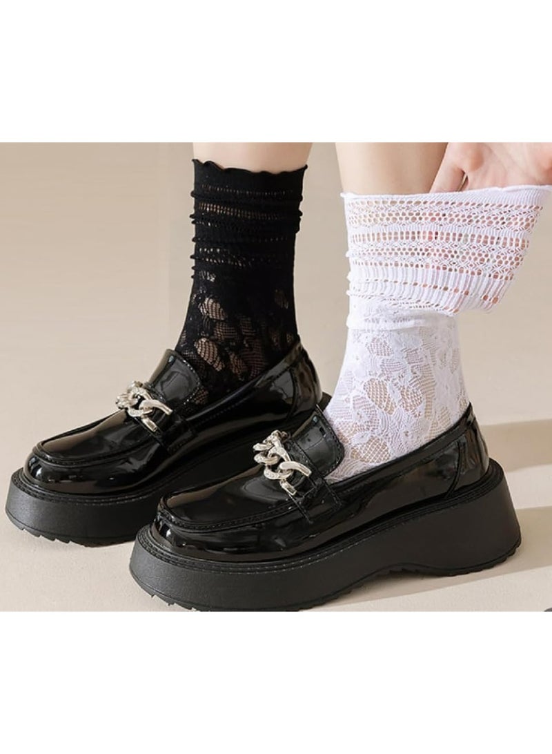 CMGTYYD. 3 أزواج من الجوارب الدانتيل، جوارب كشكش كشكش بوبي جوارب كاجوال قطنية مريحة نصف مريحة للسيدات، جوارب صيفية ماصة للعرق قابلة للتنفس، جوارب كاحل نسائية من الدانتيل، خلخال نسائي - Image 4